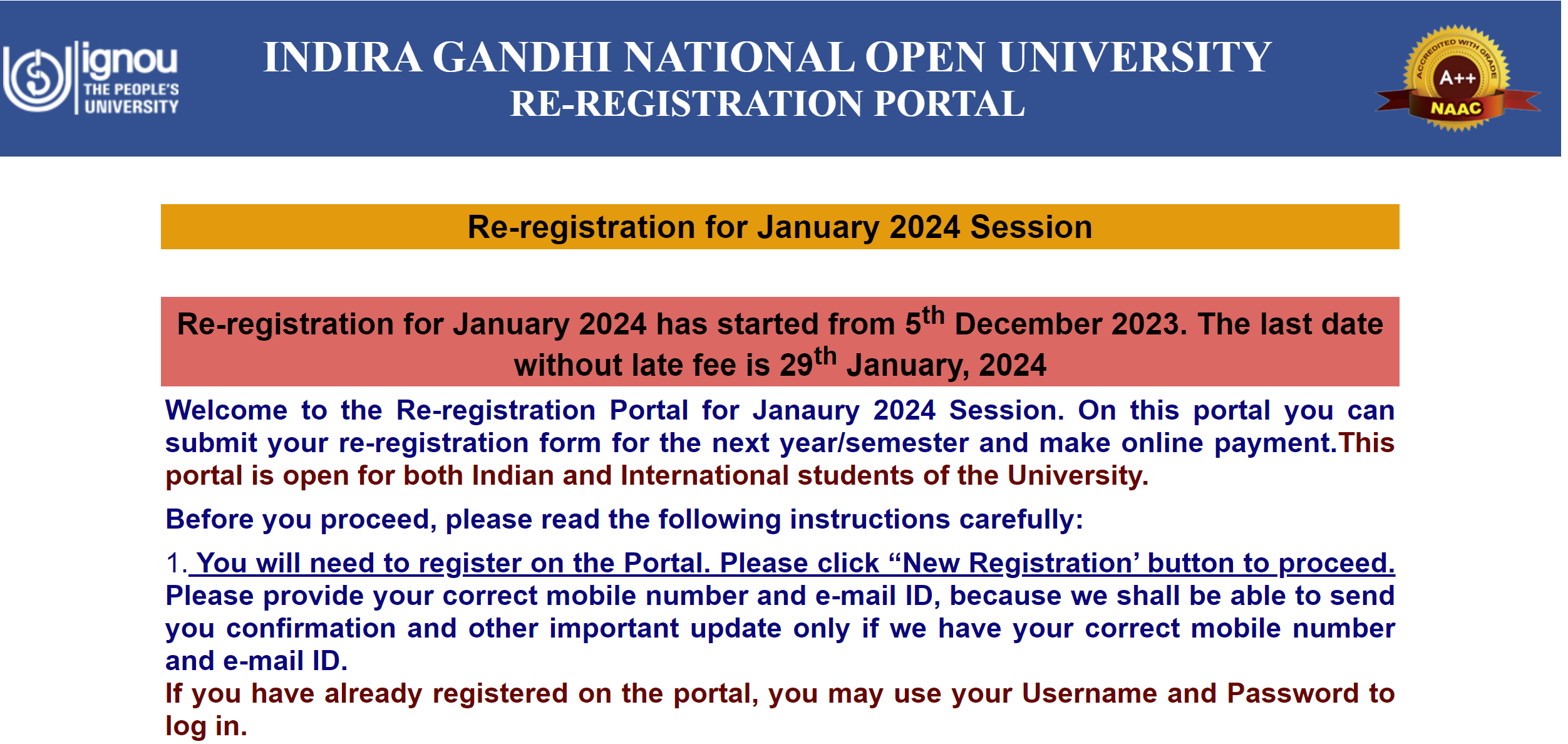 Re-registration for jan 2024 session 